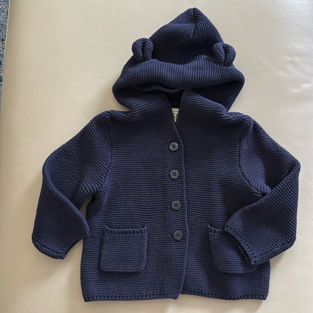 Baby Gap Navy Button Down Sweater with Hood Size 12-18 mos